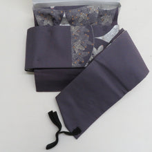 Load image into Gallery viewer, 袋帯 作り帯 付帯 一対型 正絹 金糸銀糸 フォーマル 二重太鼓 紫色ｘ銀色 六通柄 青海波に松 箱付き 仕立て上がり 着物帯