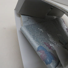 Load image into Gallery viewer, 袋帯 作り帯 分離型 付帯 正絹 銀糸 ホログラム箔 フォーマル 二重太鼓 薄青色ｘ紫色ｘ銀色 六通柄 葉っぱ柄 箱付き 仕立て上がり 着物帯 未使用品