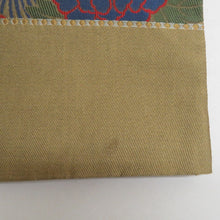 Load image into Gallery viewer, 袋帯 西陣織 未仕立て となみ帯 牡丹青海波紋様 草木染 茶色ｘ緑色ｘ青色 証紙付き 箱付き 六通柄 正絹 仕立て上がり 長さ464cm