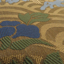 Load image into Gallery viewer, 袋帯 西陣織 未仕立て となみ帯 牡丹青海波紋様 草木染 茶色ｘ緑色ｘ青色 証紙付き 箱付き 六通柄 正絹 仕立て上がり 長さ464cm