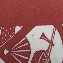 Load image into Gallery viewer, 名古屋帯 正絹 型染め 茶色ｘ白色 扇子に青海波模様 全通柄 カジュアル 仕立て上がり 着物帯 長さ375cm