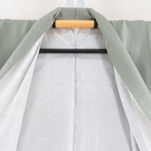 画像をギャラリービューアに読み込む, 色無地 緑色 袷 広衿 一つ紋入り 木瓜紋 正絹 落款入り 仕立て上がり 身丈160cm