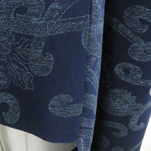 Load image into Gallery viewer, 御召 アンティークレトロ 正絹 袷 広衿 紺色ｘ青色ｘ茶色 乱菊模様 カジュアル お召着物 仕立て上がり リサイクル 身丈149cm