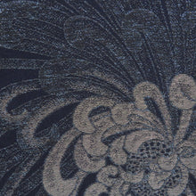 Load image into Gallery viewer, 御召 アンティークレトロ 正絹 袷 広衿 紺色ｘ青色ｘ茶色 乱菊模様 カジュアル お召着物 仕立て上がり リサイクル 身丈149cm