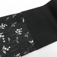 画像をギャラリービューアに読み込む, 名古屋帯 作り帯 名古屋帯 黒地 実・葉柄 正絹 分離型 モノトーン ワンタッチ名古屋帯 未使用品