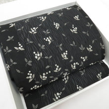 画像をギャラリービューアに読み込む, 名古屋帯 作り帯 名古屋帯 黒地 実・葉柄 正絹 分離型 モノトーン ワンタッチ名古屋帯 未使用品