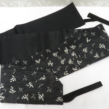 画像をギャラリービューアに読み込む, 名古屋帯 作り帯 名古屋帯 黒地 実・葉柄 正絹 分離型 モノトーン ワンタッチ名古屋帯 未使用品
