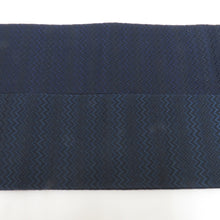 Load image into Gallery viewer, 角帯 正絹 ネイビー 幾何学模様 紳士 男性用 メンズ 男帯 着物 和装 ギザギザ柄 長さ384cm