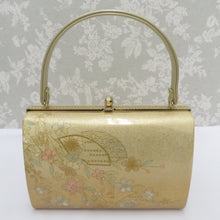 Load image into Gallery viewer, 草履・バッグセット 草履バッグセット ゴールド系 桜・菊・扇面 フリーサイズ 24cm 箱付 フォーマル 留袖 訪問着 付下 色無地 振袖