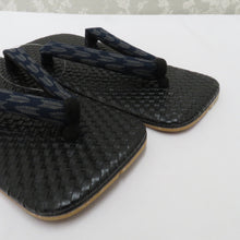 画像をギャラリービューアに読み込む, 草履 男性用 雪駄 メンズ着物用 ネイビー×グレー矢羽根・ブラック Lサイズ26cm カジュアル 普段着物 浴衣 男物 和装