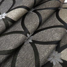 画像をギャラリービューアに読み込む, 袋帯 振袖用 ブラック系 黒×金×銀 七宝柄 全通柄 ポリエステル フォーマル 仕立て上がり 着物帯 モノトーン Freek 日本製 長さ460cm