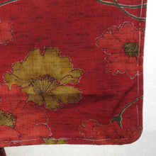 画像をギャラリービューアに読み込む, ウール着物 単衣 深赤地 赤花 黄花 バチ衿 しつけ糸付き カジュアルきもの 普段着物 仕立て上がり ウールきもの 身丈159.3cm