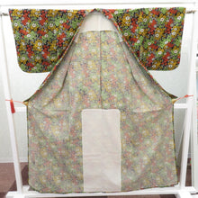 Load image into Gallery viewer, ウール着物 単衣 黒×多色 花柄 小花 しつけ糸付 バチ衿 カジュアルきもの 普段着物 仕立て上がり ウールきもの 身丈158.5cm