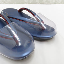 画像をギャラリービューアに読み込む, 草履 雨草履 LLサイズ 25cm ウレタンソール カバー付 日本製 ブルー系×小豆色 エナメル しぐれ履き 爪付