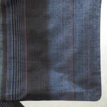 画像をギャラリービューアに読み込む, 紬 着物 単衣 ブルー系 縞柄 青 黒 緑 ストライプ 広衿 正絹 仕立て上がり着物 身丈159cm