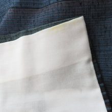 画像をギャラリービューアに読み込む, 紬 着物 単衣 ブルー系 縞柄 青 黒 緑 ストライプ 広衿 正絹 仕立て上がり着物 身丈159cm