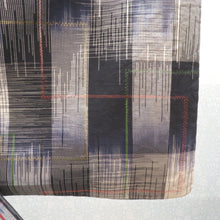 画像をギャラリービューアに読み込む, 紬 着物 単衣 黒×白×紺 赤×黄×緑 格子柄 広衿 正絹 仕立て上がり着物 チェック 身丈162.5cm