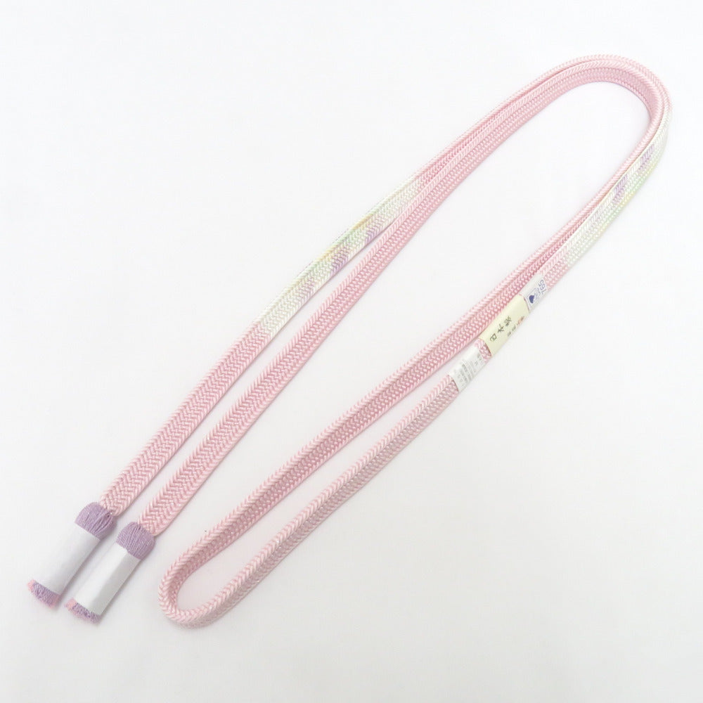 帯締め 平組紐 翠嵐工房 薄ピンク×白色 日本製 絹100% Mサイズ 帯〆 正絹 大人 レディース 女性 長さ165cm 新品 【キモノオフ野々市若松店】 帯締め 平組紐 翠嵐工房 薄ピンク×白色 日本製 絹100% Mサイズ 帯〆
