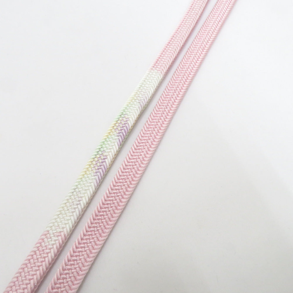 帯締め 平組 絹100% 青みピンク×白 ラベンダー 京都 翠嵐工房 撚り房