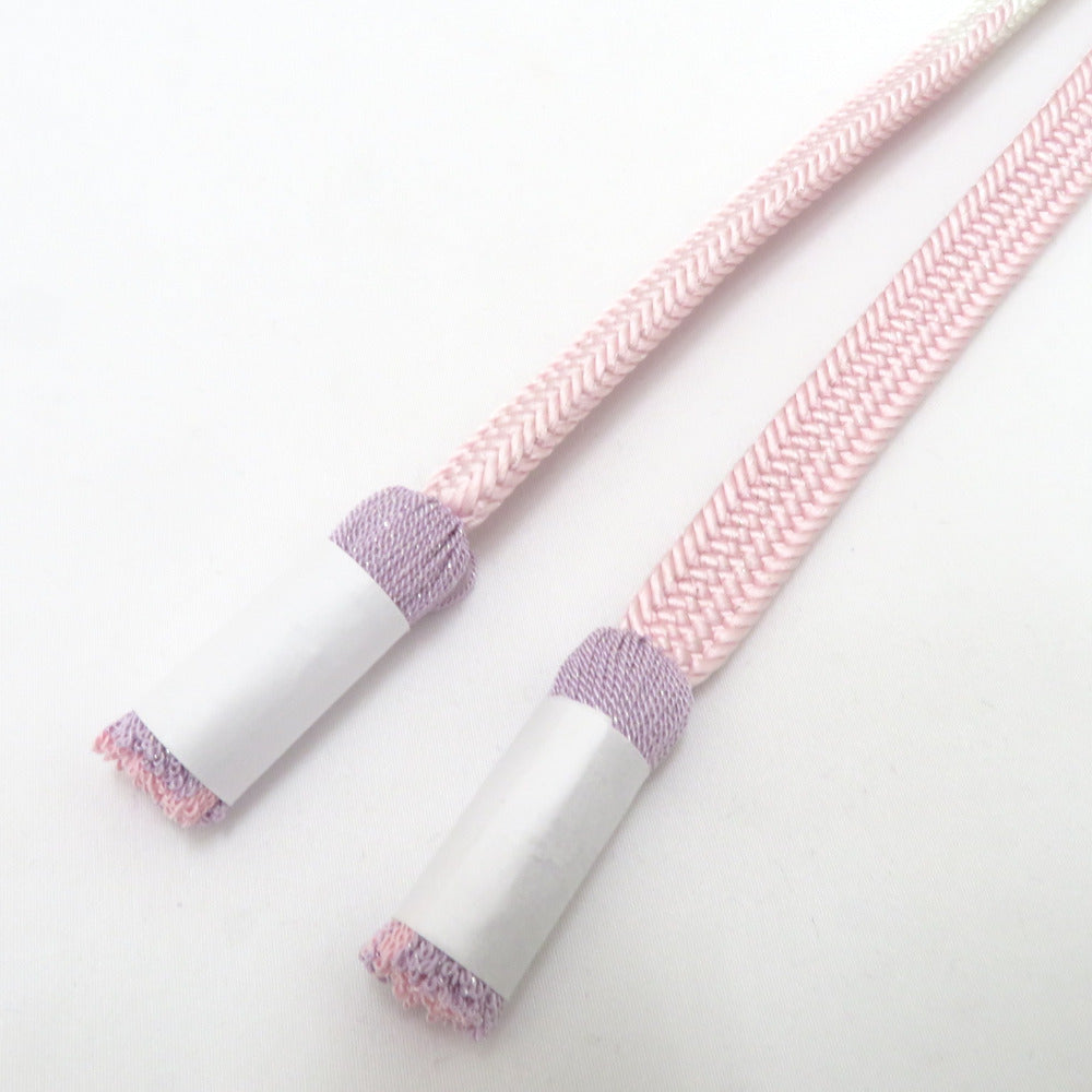 帯締め 平組 絹100% 青みピンク×白 ラベンダー 京都 翠嵐工房 撚り房