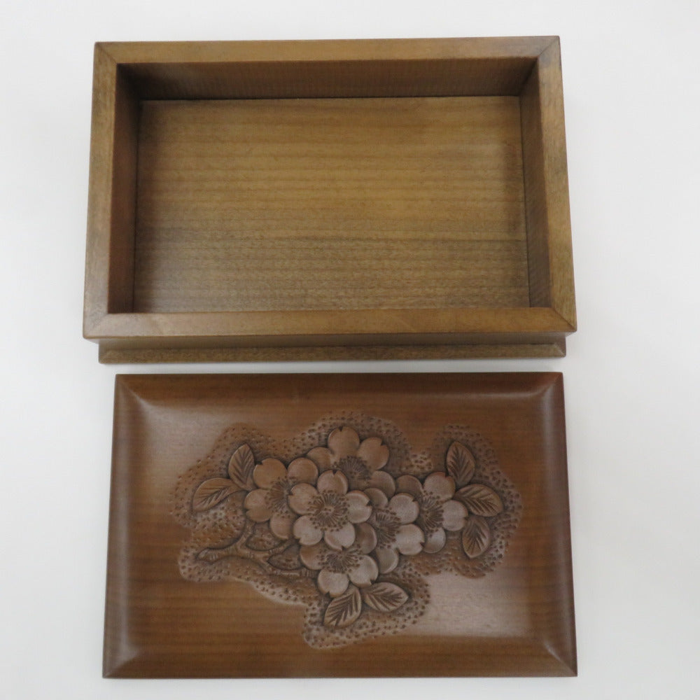 骨董・民芸品 軽井沢彫 工芸品 シバサキ 桜彫刻 木製 文箱 文章箱