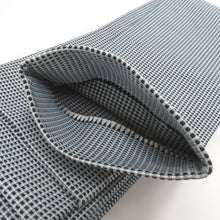 Load image into Gallery viewer, 角帯 正絹 水色×黒×白 ブルー系 格子 紳士 男性用 メンズ 男帯 着物 和装 チェック 未仕立て 長さ398cm