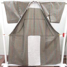 画像をギャラリービューアに読み込む, ウール着物 単衣 グレー×多色 縞 バチ衿 カジュアルきもの 普段着物 仕立て上がり ウールきもの 和洋ミックス 身丈162.3cm