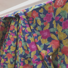 画像をギャラリービューアに読み込む, ウール着物 袷仕立て 紺×ピンク×オレンジ×黄色×黄緑 花柄 バチ衿 カジュアルきもの 普段着物 仕立て上がり ウールきもの 和洋ミックス 身丈159.7cm