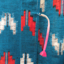 画像をギャラリービューアに読み込む, ウール着物 単衣 女性用ウールアンサンブル2点セット 羽織＆着物 ブルー系 絣調 矢羽根柄 しつけ糸付き バチ衿 カジュアル 普段使い