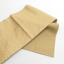 Load image into Gallery viewer, 袋帯 金糸 ゴールド系 六通柄 七宝に植物紋様 金色ｘ薄紫色 フォーマル向け 仕立て上がり 着物帯 長さ440cm