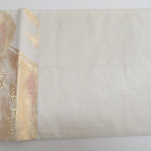 Load image into Gallery viewer, 袋帯 貴藤つづれ つづれ織り 金色ｘベージュ色 金糸 山脈紋様 ゴールド系 六通柄 フォーマル向け 仕立て上がり 着物帯 長さ440cm