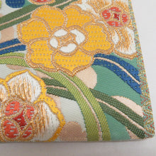Load image into Gallery viewer, 袋帯 四季花紋様 緑色ｘ多色 カラフル 金糸 六通柄 フォーマル向け 仕立て上がり 着物帯 長さ440cm