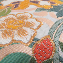 Load image into Gallery viewer, 袋帯 四季花紋様 緑色ｘ多色 カラフル 金糸 六通柄 フォーマル向け 仕立て上がり 着物帯 長さ440cm