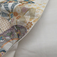 Load image into Gallery viewer, 袋帯 源氏車紋様 ベージュ地 金糸銀糸 金色ｘ多色 カラフル 六通柄 フォーマル向け 仕立て上がり 着物帯 長さ440cm