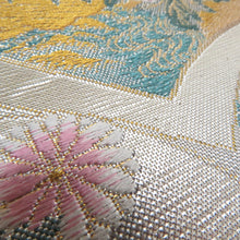 画像をギャラリービューアに読み込む, 袋帯 地紙文様 緑色ｘ金色ｘ多色 グリーン系 金糸銀糸 六通柄 フォーマル向け 仕立て上がり 着物帯 長さ432cm