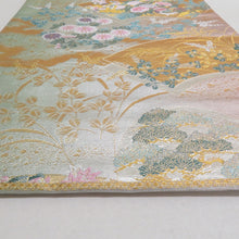 画像をギャラリービューアに読み込む, 袋帯 地紙文様 緑色ｘ金色ｘ多色 グリーン系 金糸銀糸 六通柄 フォーマル向け 仕立て上がり 着物帯 長さ432cm