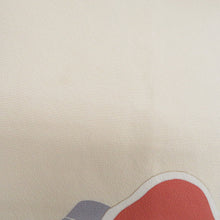 画像をギャラリービューアに読み込む, 名古屋帯 正絹 染帯 オフホワイトｘ朱色 椿紋様 お太鼓柄 カジュアル 仕立て上がり 着物帯 長さ361cm