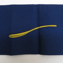 画像をギャラリービューアに読み込む, 名古屋帯 正絹 塩瀬 紺色ｘオレンジ色 茶道具紋様 お太鼓柄 カジュアル 仕立て上がり 着物帯 長さ378cm