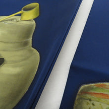 画像をギャラリービューアに読み込む, 名古屋帯 正絹 塩瀬 紺色ｘオレンジ色 茶道具紋様 お太鼓柄 カジュアル 仕立て上がり 着物帯 長さ378cm