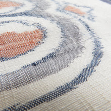 画像をギャラリービューアに読み込む, 名古屋帯 紬 白色ｘ紺色ｘ薄紫色 更紗模様 正絹 六通柄 カジュアル 仕立て上がり 着物帯