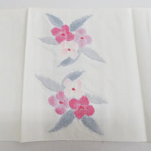 画像をギャラリービューアに読み込む, 名古屋帯 八寸帯 正絹 白色ｘピンク色 花紋様 お太鼓柄 カジュアル 仕立て上がり 着物帯 長さ347cm