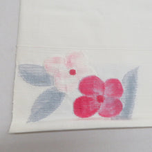 画像をギャラリービューアに読み込む, 名古屋帯 八寸帯 正絹 白色ｘピンク色 花紋様 お太鼓柄 カジュアル 仕立て上がり 着物帯 長さ347cm