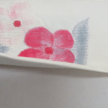 画像をギャラリービューアに読み込む, 名古屋帯 八寸帯 正絹 白色ｘピンク色 花紋様 お太鼓柄 カジュアル 仕立て上がり 着物帯 長さ347cm