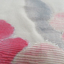 画像をギャラリービューアに読み込む, 名古屋帯 八寸帯 正絹 白色ｘピンク色 花紋様 お太鼓柄 カジュアル 仕立て上がり 着物帯 長さ347cm