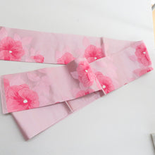 画像をギャラリービューアに読み込む, 名古屋帯 八寸帯 正絹 ピンク色 花紋様 六通柄 カジュアル 仕立て上がり 着物帯 長さ337cm
