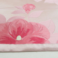 画像をギャラリービューアに読み込む, 名古屋帯 八寸帯 正絹 ピンク色 花紋様 六通柄 カジュアル 仕立て上がり 着物帯 長さ337cm