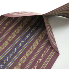 画像をギャラリービューアに読み込む, 名古屋帯 八寸帯 正絹 小豆色ｘ黄色ｘ紫色 献上柄 全通柄 カジュアル 仕立て上がり 着物帯 長さ374cm