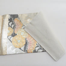 画像をギャラリービューアに読み込む, 袋帯 松と菊に藤紋様 灰色ｘ多色 金糸銀糸 六通柄 フォーマル向け 仕立て上がり 着物帯 長さ440cm