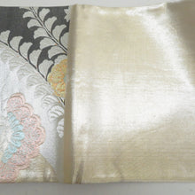 画像をギャラリービューアに読み込む, 袋帯 松と菊に藤紋様 灰色ｘ多色 金糸銀糸 六通柄 フォーマル向け 仕立て上がり 着物帯 長さ440cm