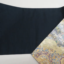 画像をギャラリービューアに読み込む, 袋帯 華文紋様 金色x黒色ｘ多色 金糸銀糸 カラフル 六通柄 フォーマル向け 仕立て上がり 着物帯 長さ440cm